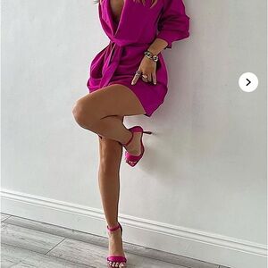 Fashion Nova Pink Asymmetrical Puff Sleeve Dress